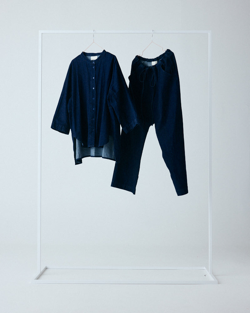 FRAU Seoul kort denim skjorte Shirt Dark blue denim