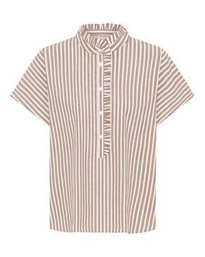 FRAU Colombo flæse top Top Coffee Wide Stripe