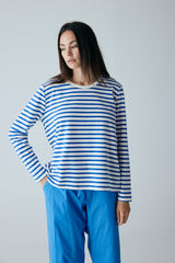 FRAU Panama cotton ls loose top Top Amparo Blue Stripe