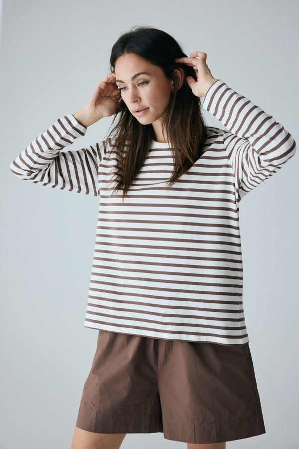 FRAU Panama cotton ls loose top Top Coffee Quartz Stripe