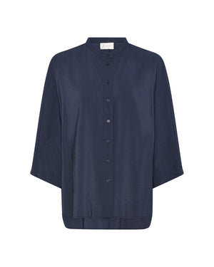 FRAU Seoul kort viskose skjorte Shirt Dark Navy