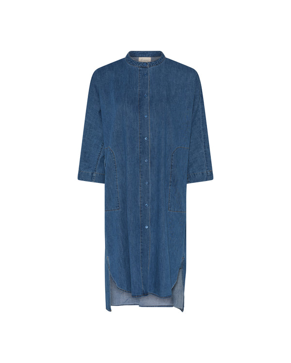 FRAU Seoul lang denim skjorte Long shirt Medium blue denim