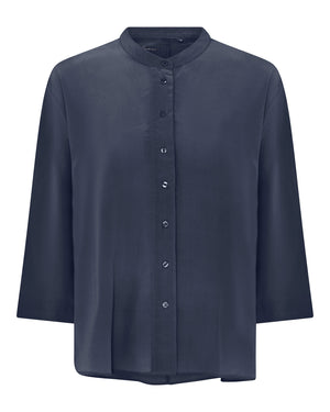 FRAU Seoul short silk crepe shirt Shirt Navy Blazer